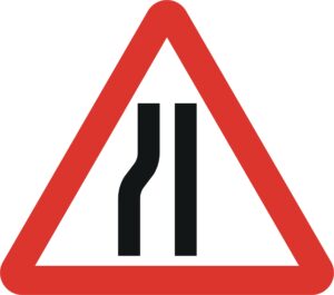 road narrows on left side road sign for sale