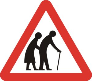 frail or elderly people in road ahead road sign for sale