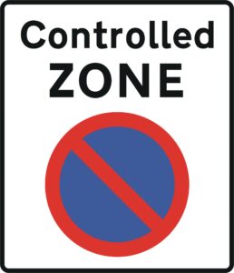 controlled parking zone do not stop road sign