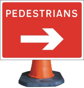 red pedestrians right sign cone mounted