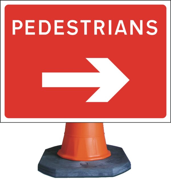 red pedestrians right sign cone mounted