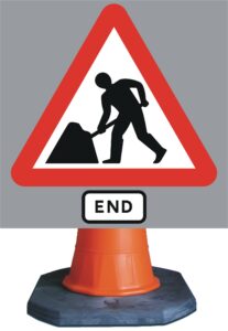 works end road sign for sale cone mounted